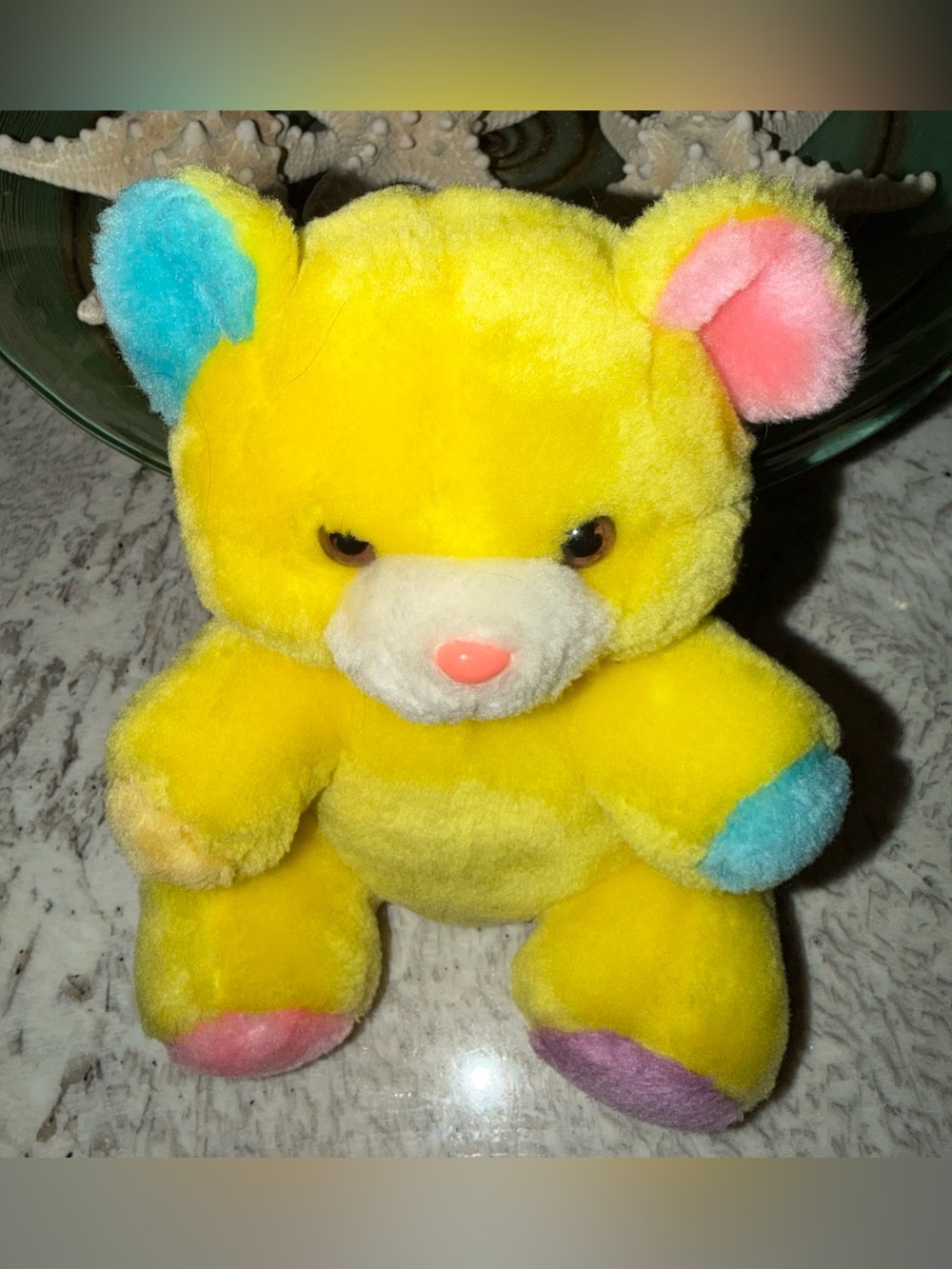 Vintage Colorblock Bear Yellow Pink Blue & Purple Teddy Bear Plush 8” - Picture 2 of 7